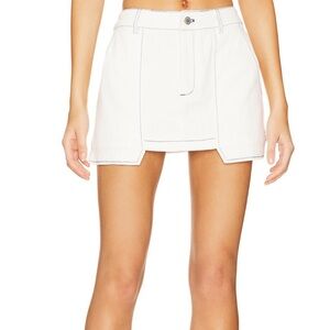BY.DYLN Cooper skirt. White skirt with blue stitching
